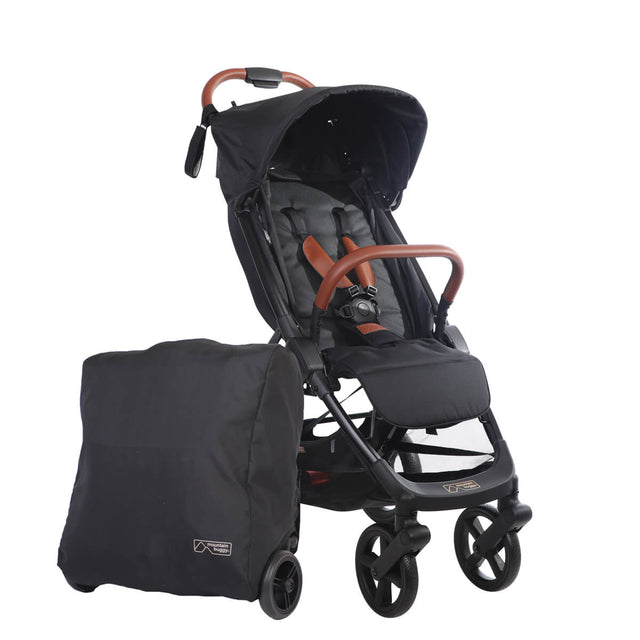 three quarter view of nano urban with large wheel set and packed in travel satchel with travel wheel set