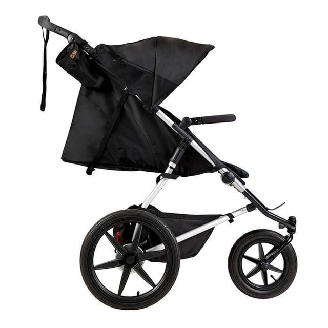 Mountain Buggy terrain stroller in onyx black colour has full recline mode for newborns side view_onyx