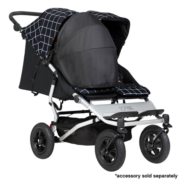 Mountain Buggy duet double buggy fitted with one newborn cocoon in colour grid_grid