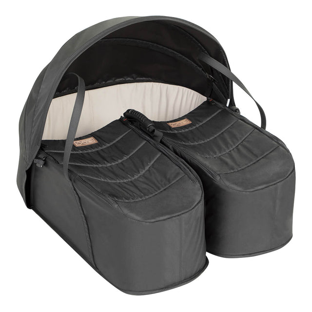 Mountain Buggy® cocoon™ for twins shown from side with sun hood in place_black