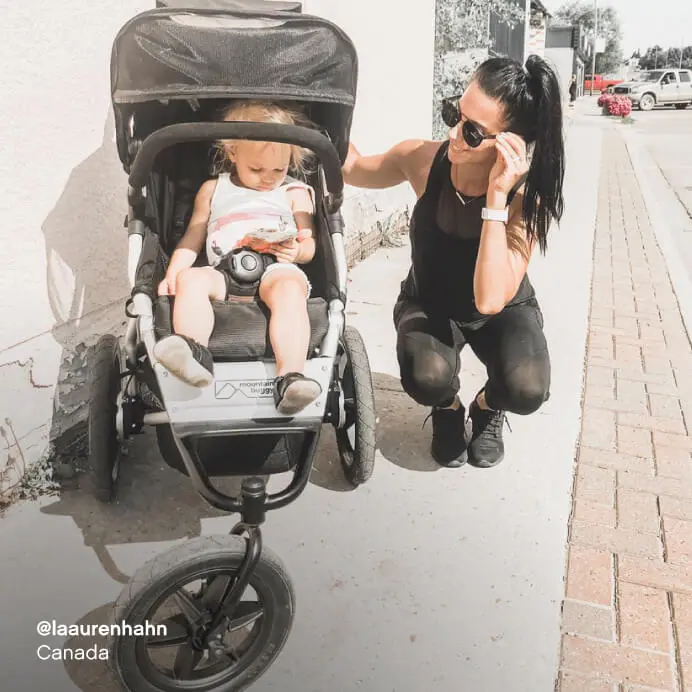 Mountain Buggy terrain all terrain stroller – mom with toddler on urban sidewalk