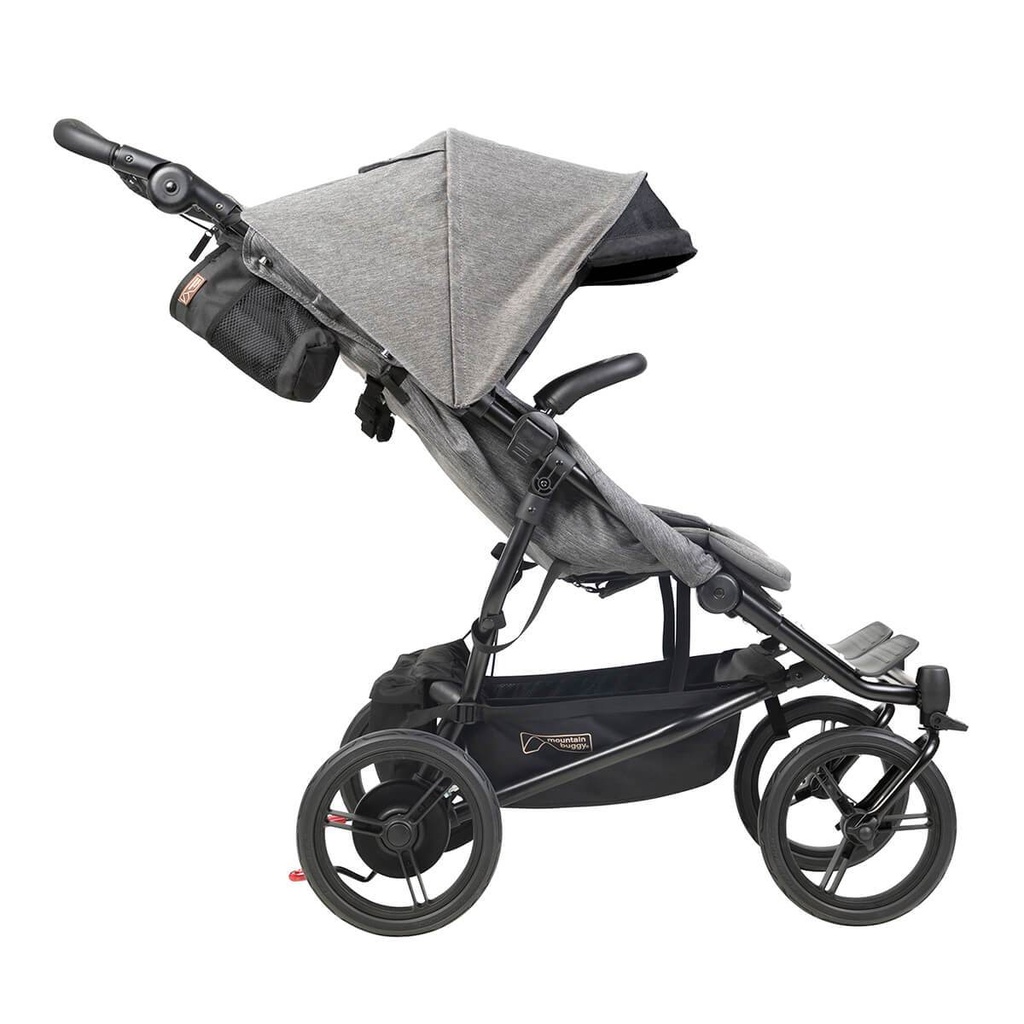 Mountain Buggy luxury duet double stroller side view with extended sunhood in colour herringbone_herringbone