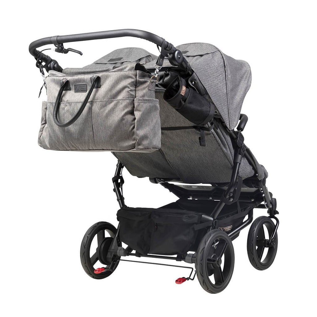 Mountain Buggy luxury duet double stroller back view with matching satchel bag in colour herringbone_herringbone