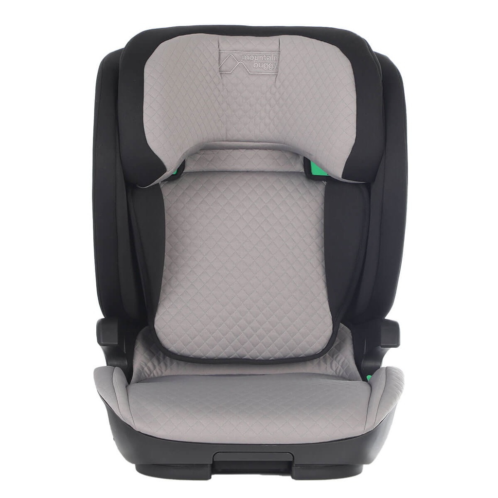 haven i-size booster seat front view with back height at lowest