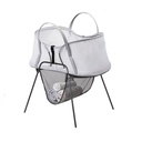 phil&teds carrycot stand with storage basket and nest baby bassinet on top 3/4 view